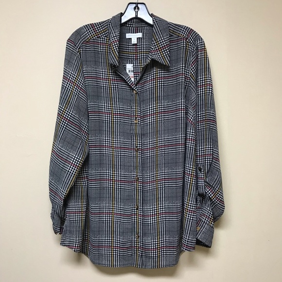 Charter Club Black Houndstooth Button Up Blouse - Picture 3 of 7